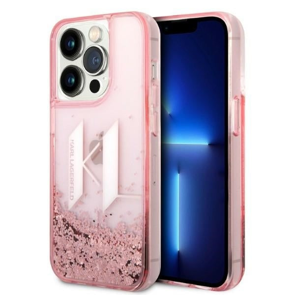 Capa para Apple iPhone 14 Pro, Karl Lagerfeld, Glitter Liquid Big KL, Rosa