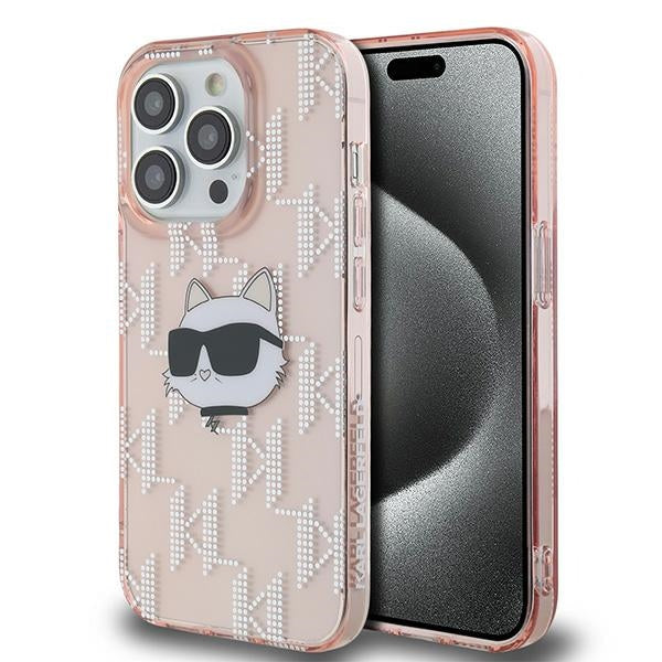 Capa para Apple iPhone 14 Pro, Karl Lagerfeld, IML Luxury Monogram Choupette's Head, Rosa
