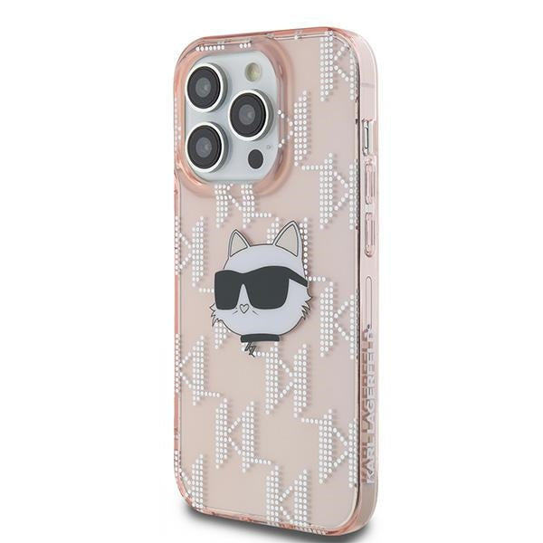 Capa para Apple iPhone 14 Pro, Karl Lagerfeld, IML Luxury Monogram Choupette's Head, Rosa