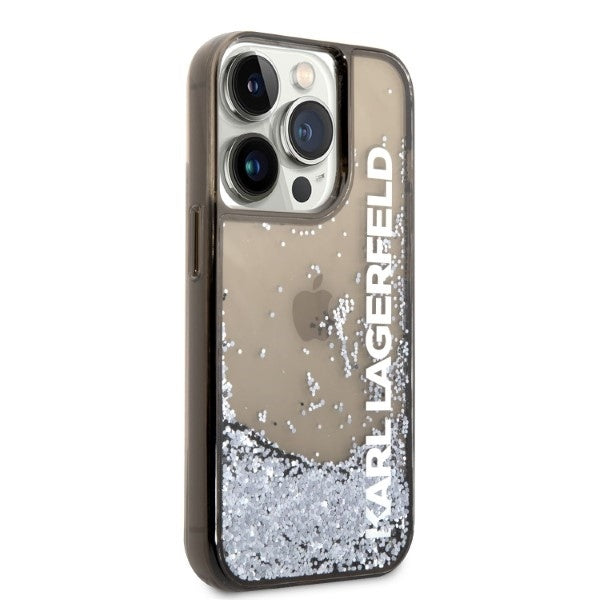 Case for Apple iPhone 14 Pro, Karl Lagerfeld, Liquid Glitter KL Logo, Black