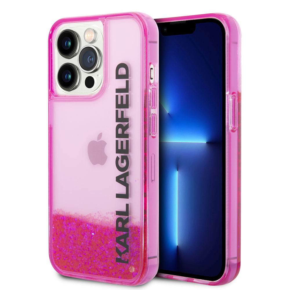 Capa para Apple iPhone 14 Pro, Karl Lagerfeld, Liquid Glitter KL Logo, Rosa