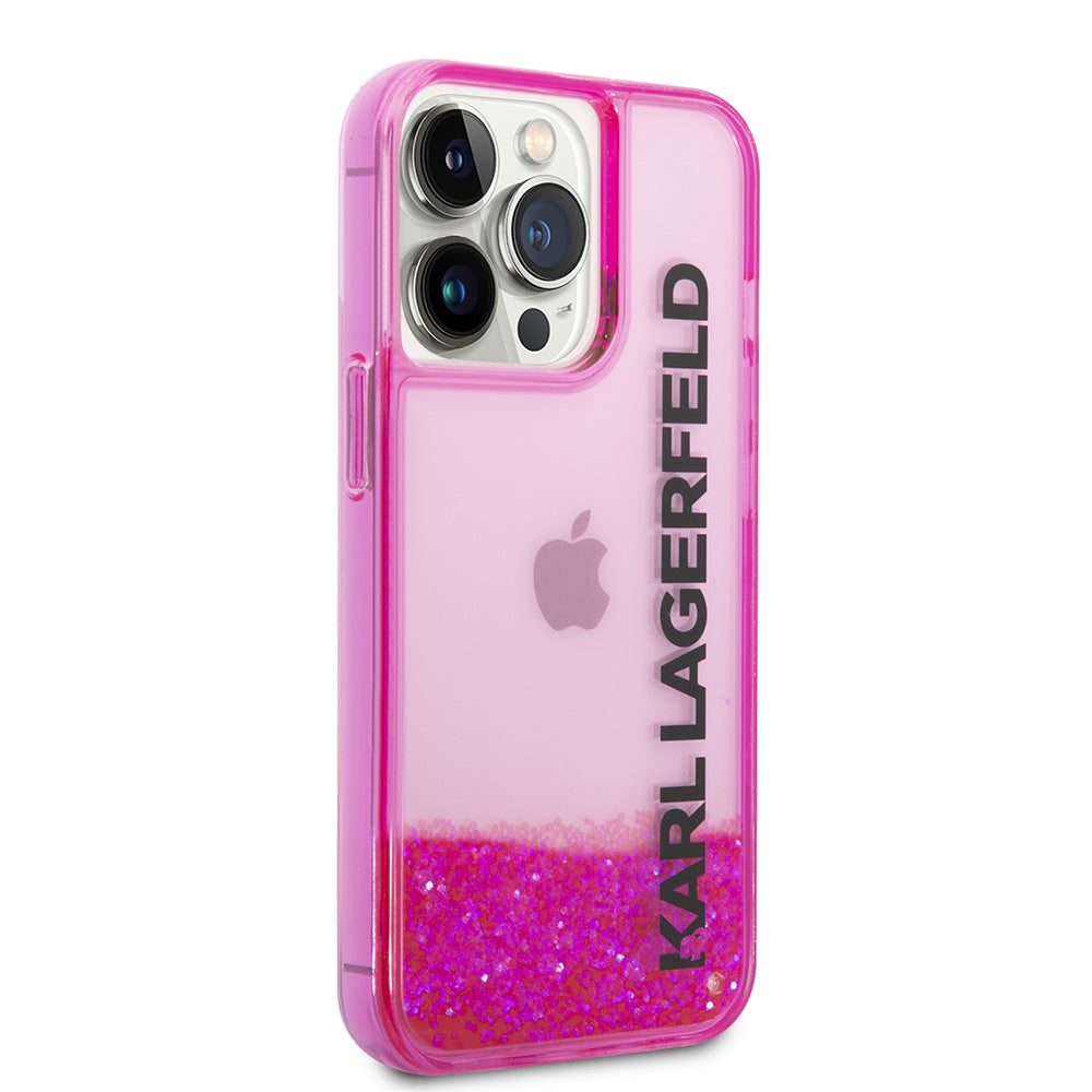 Capa para Apple iPhone 14 Pro, Karl Lagerfeld, Liquid Glitter KL Logo, Rosa