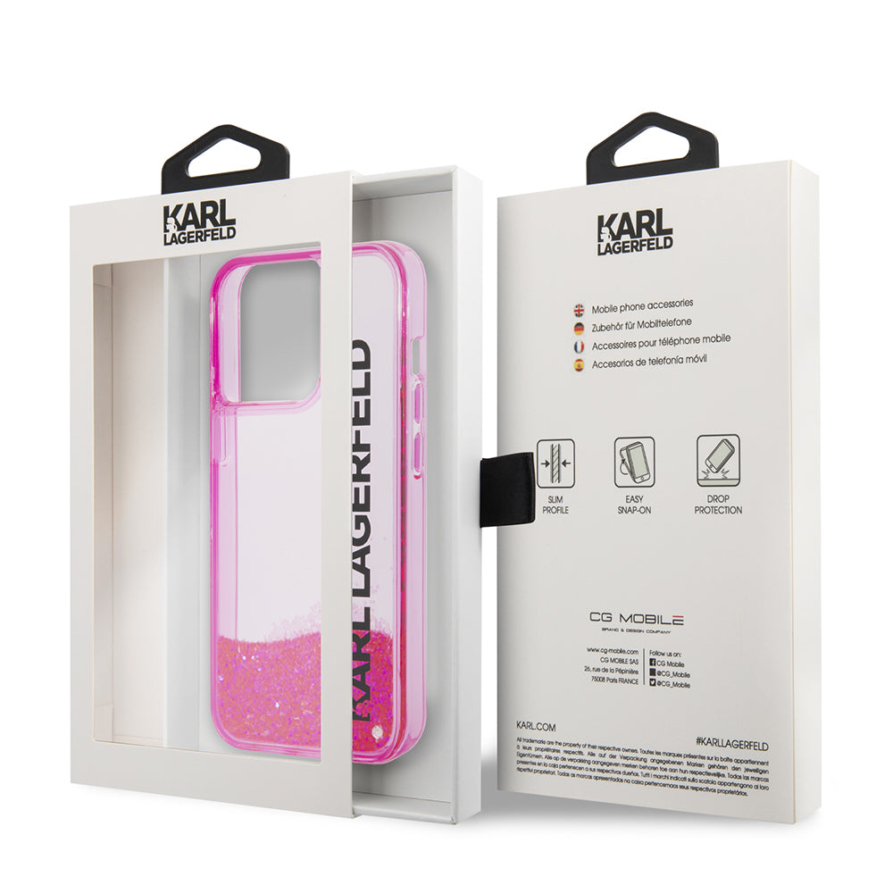 Capa para Apple iPhone 14 Pro, Karl Lagerfeld, Liquid Glitter KL Logo, Rosa