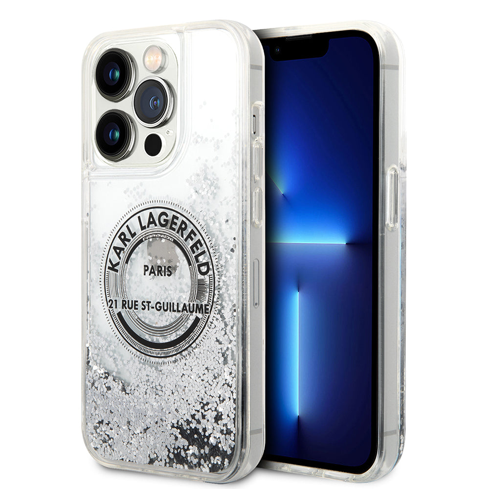 Capa para Apple iPhone 14 Pro, Karl Lagerfeld, Liquid Glitter RSG, Prateada.