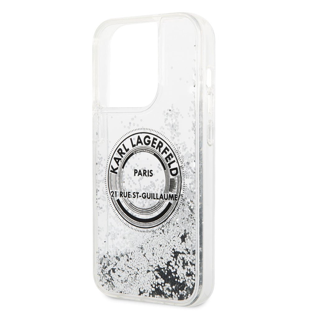 Capa para Apple iPhone 14 Pro, Karl Lagerfeld, Liquid Glitter RSG, Prateada.