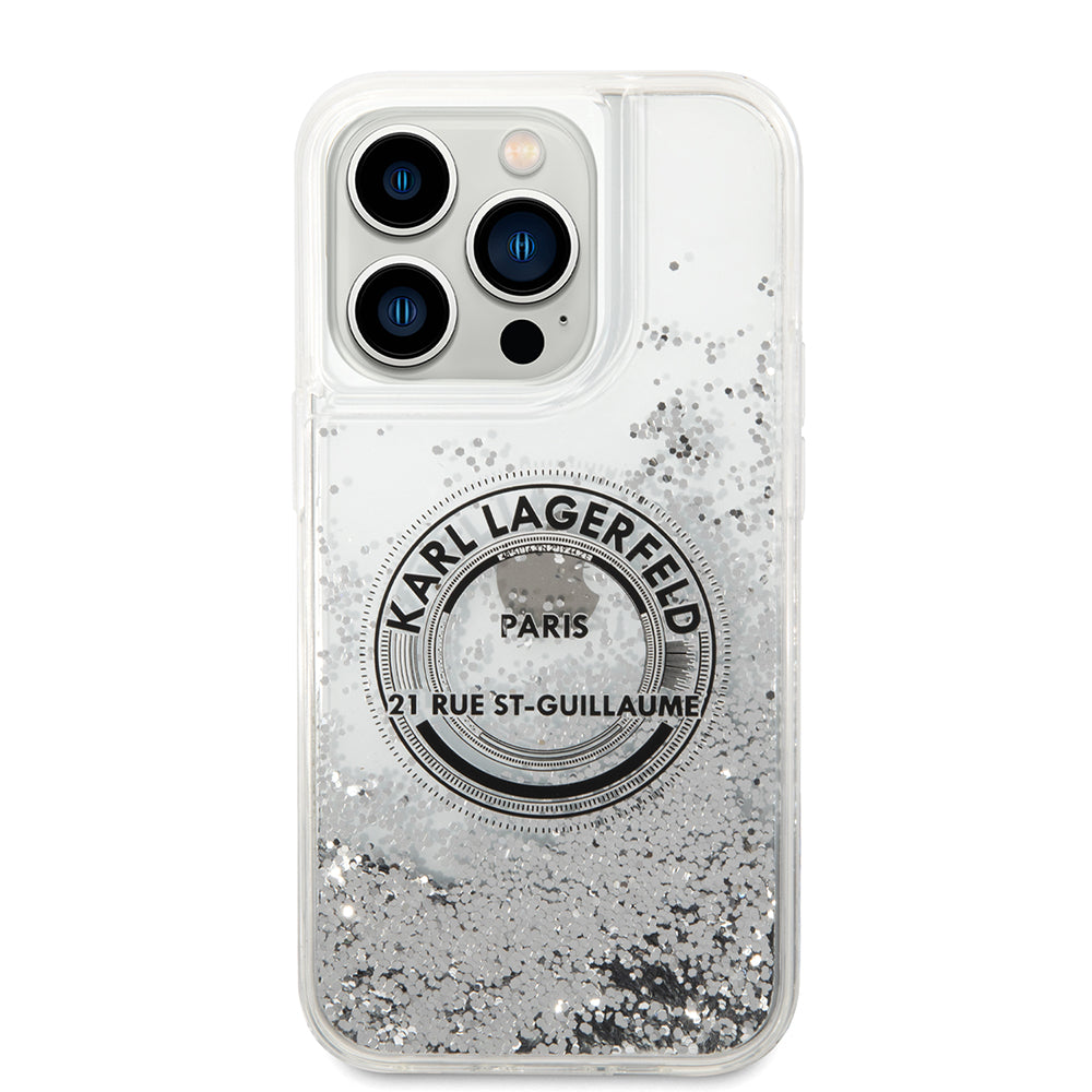 Capa para Apple iPhone 14 Pro, Karl Lagerfeld, Liquid Glitter RSG, Prateada.
