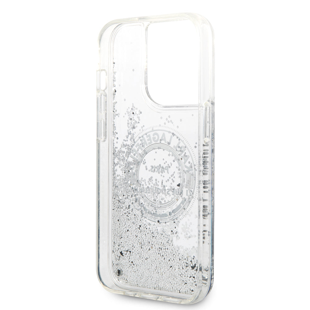 Capa para Apple iPhone 14 Pro, Karl Lagerfeld, Liquid Glitter RSG, Prateada.