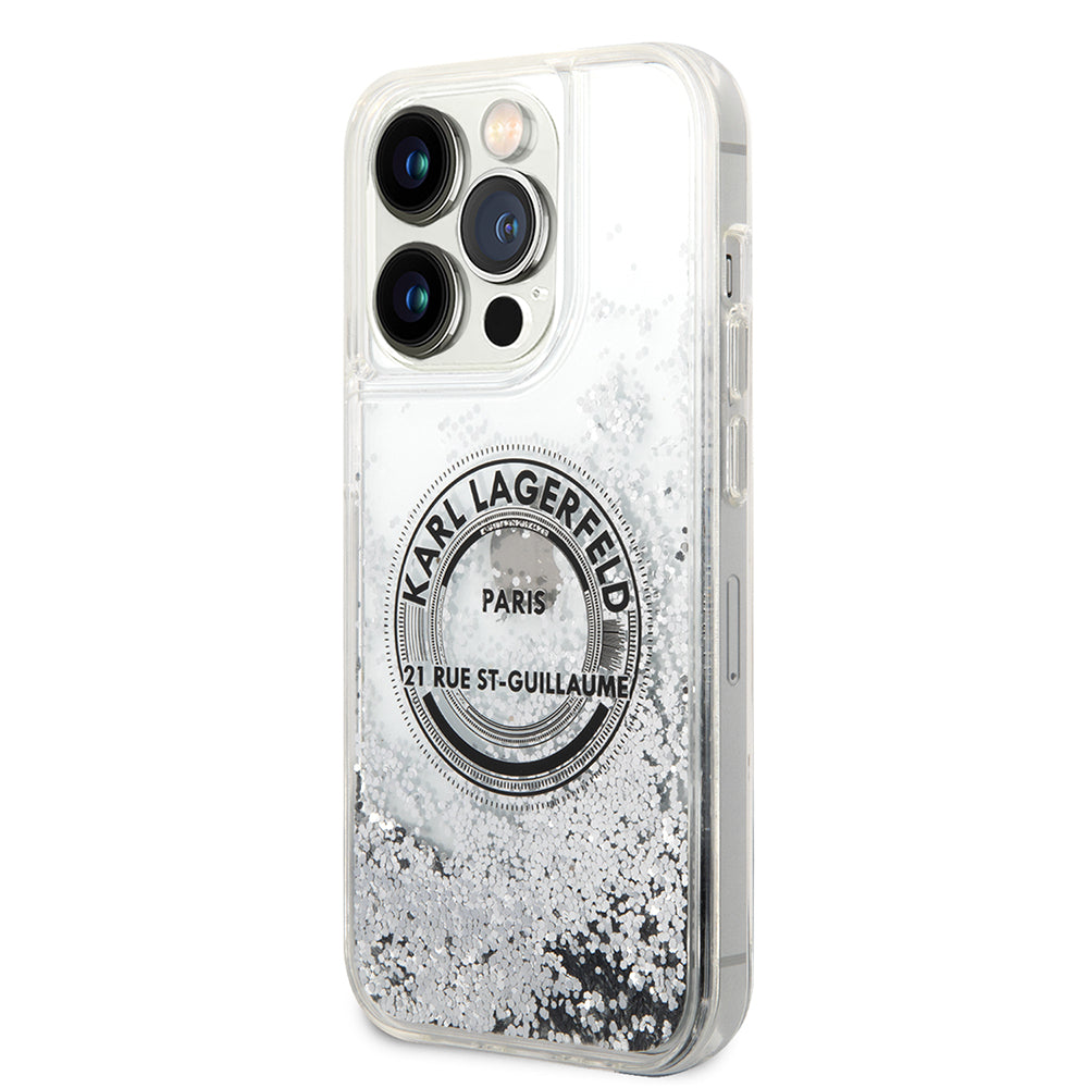 Capa para Apple iPhone 14 Pro, Karl Lagerfeld, Liquid Glitter RSG, Prateada.