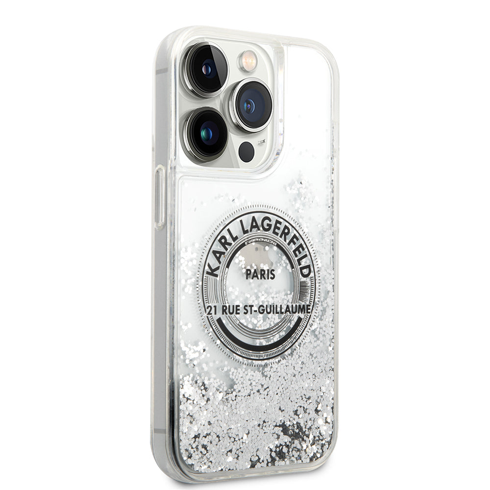 Capa para Apple iPhone 14 Pro, Karl Lagerfeld, Liquid Glitter RSG, Prateada.