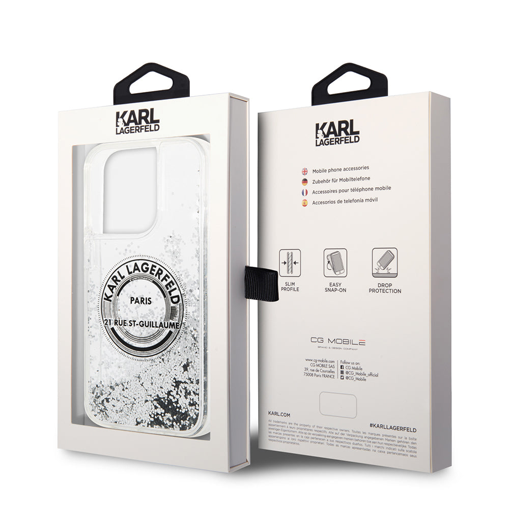 Capa para Apple iPhone 14 Pro, Karl Lagerfeld, Liquid Glitter RSG, Prateada.