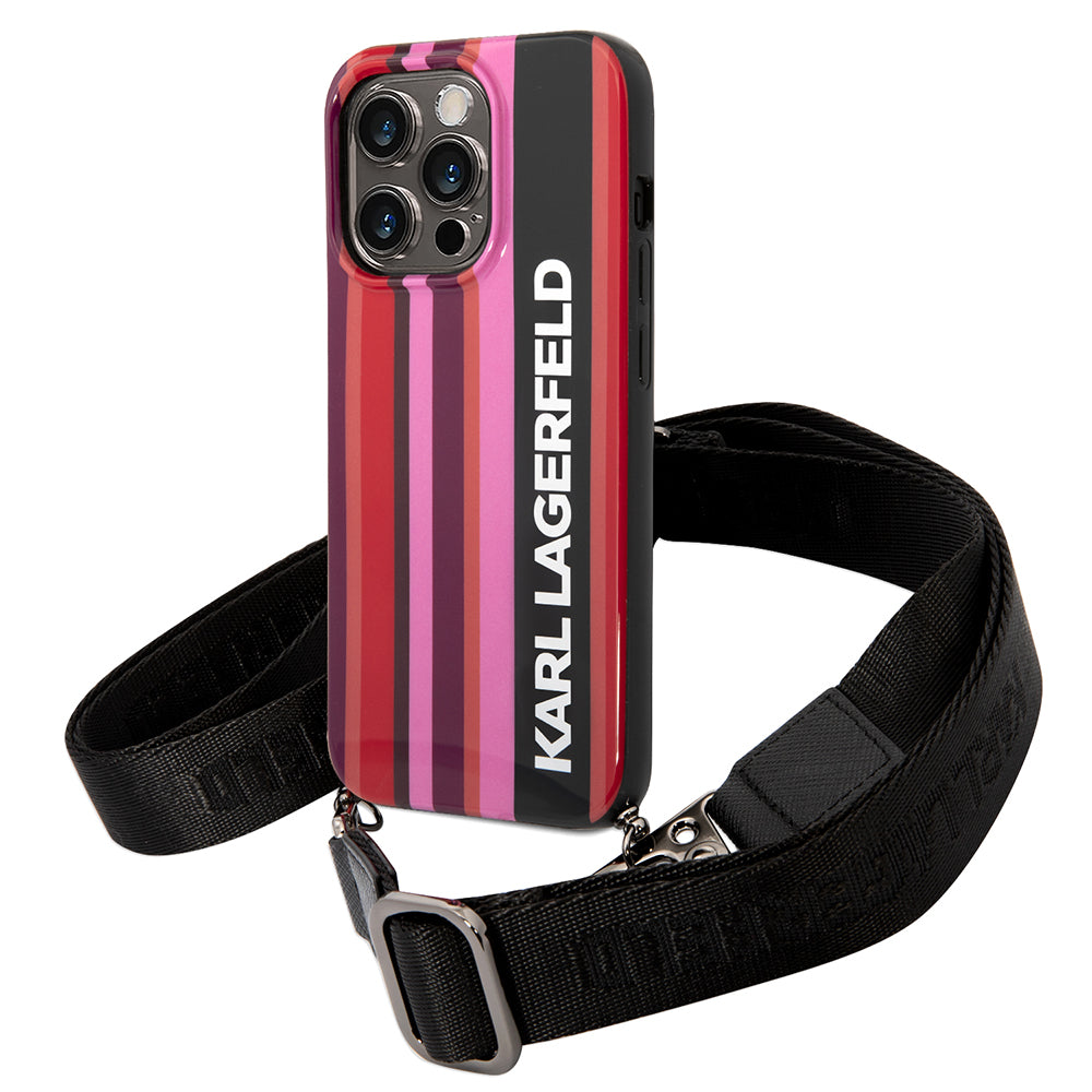Capa para Apple iPhone 14 Pro Max, Karl Lagerfeld, Color Stripes with Strap, Rosa