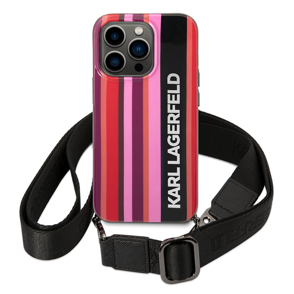 Capa para Apple iPhone 14 Pro Max, Karl Lagerfeld, Color Stripes with Strap, Rosa