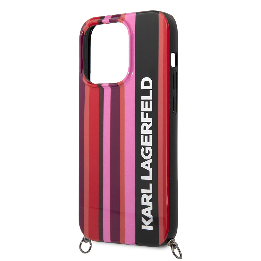 Capa para Apple iPhone 14 Pro Max, Karl Lagerfeld, Color Stripes with Strap, Rosa