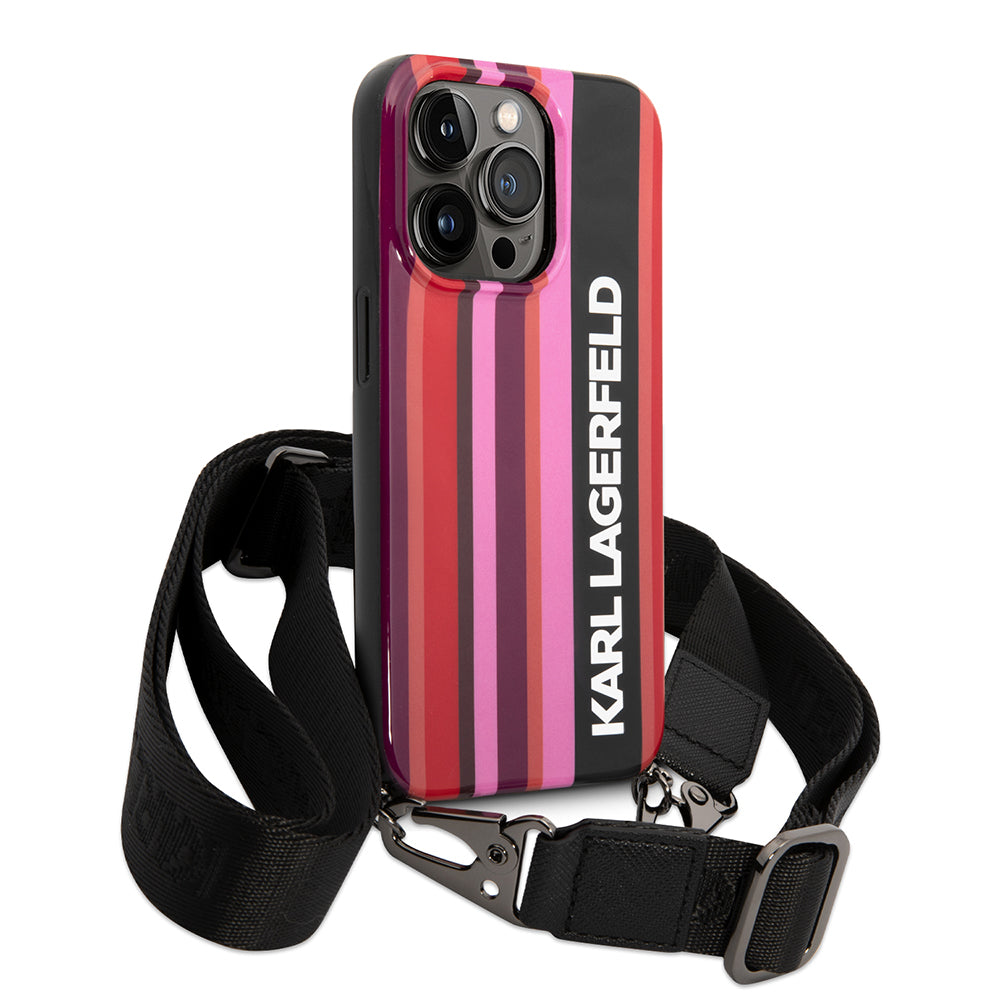 Capa para Apple iPhone 14 Pro Max, Karl Lagerfeld, Color Stripes with Strap, Rosa