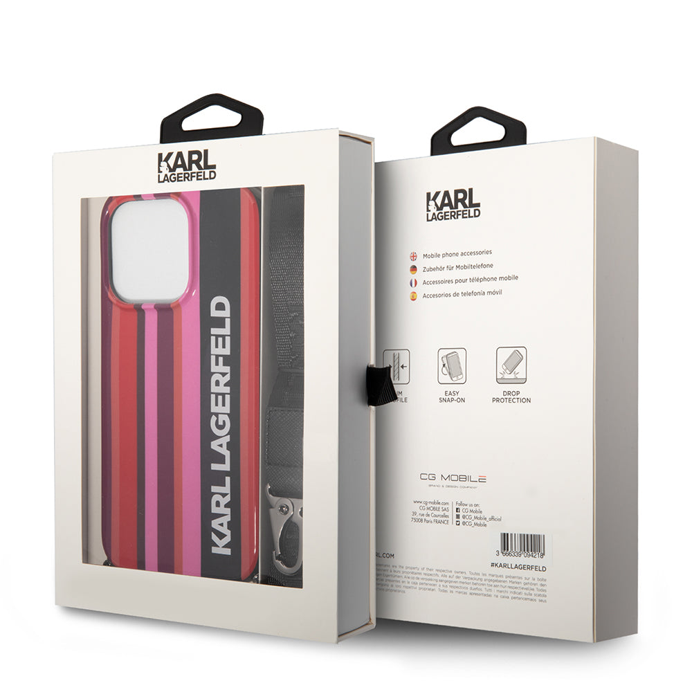 Capa para Apple iPhone 14 Pro Max, Karl Lagerfeld, Color Stripes with Strap, Rosa