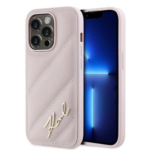 Capa para Apple iPhone 14 Pro Max, Karl Lagerfeld, Diagonal Quilted Script, Rosa