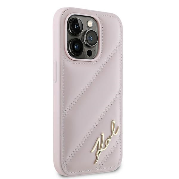 Capa para Apple iPhone 14 Pro Max, Karl Lagerfeld, Diagonal Quilted Script, Rosa