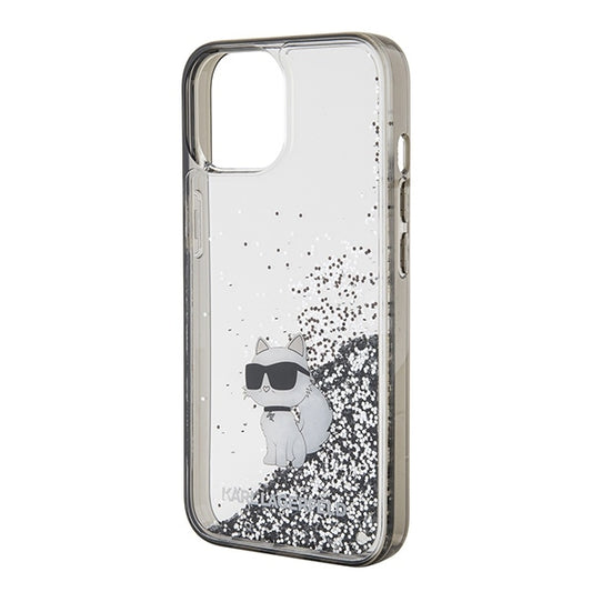 Capa para Apple iPhone 15 / 14 / 13, Karl Lagerfeld, Liquid Glitter Choupette, Transparente