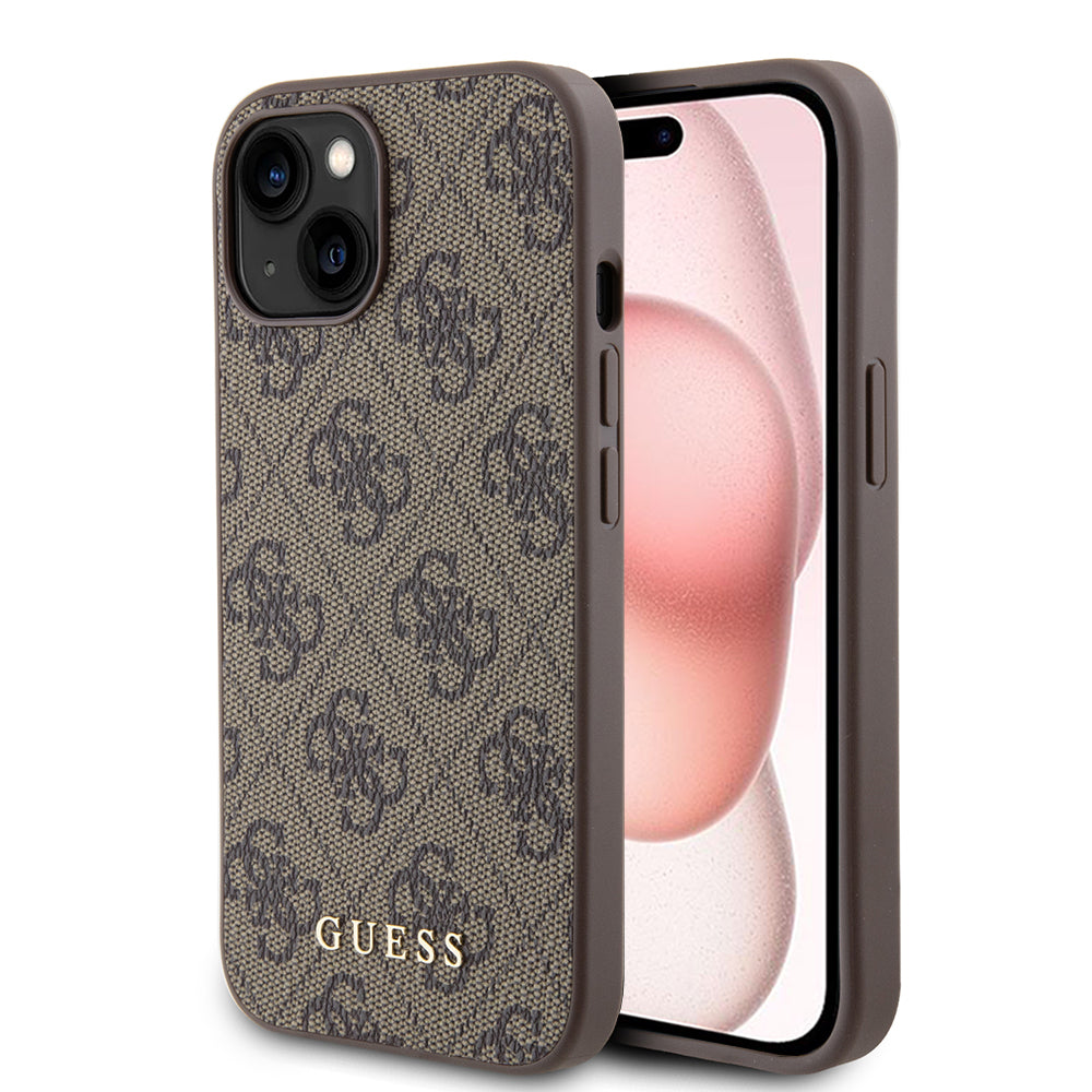 Capa para Apple iPhone 15, Guess, 4G Metal Gold Logo, Castanho