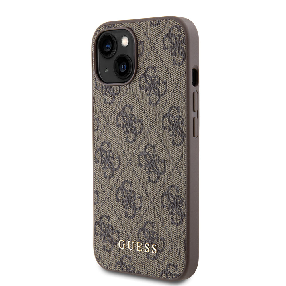 Capa para Apple iPhone 15, Guess, 4G Metal Gold Logo, Castanho
