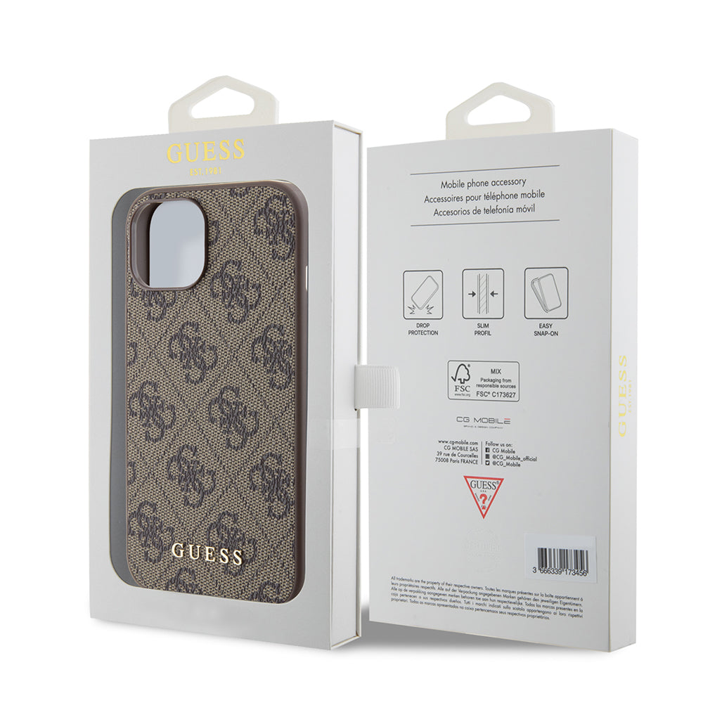 Capa para Apple iPhone 15, Guess, 4G Metal Gold Logo, Castanho