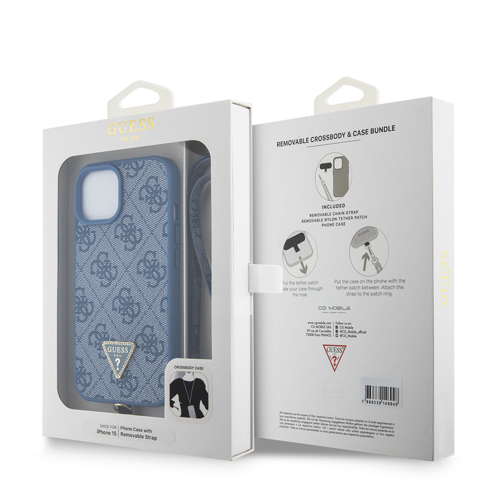 Capa para Apple iPhone 15, Guess, Crossbody 4G Metal Logo, Azul