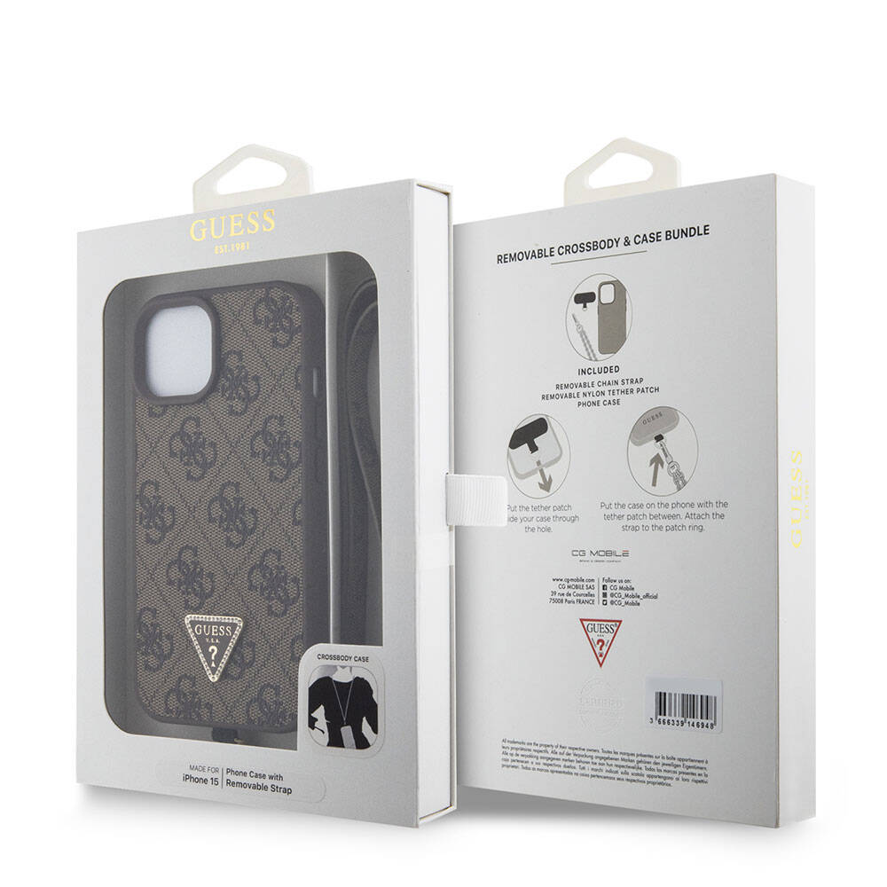 Capa para Apple iPhone 15, Guess, Crossbody 4G Metal Logo, Castanho