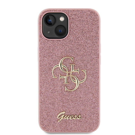 Capa para Apple iPhone 15, Guess, Glitter Big 4G Script, Rosa