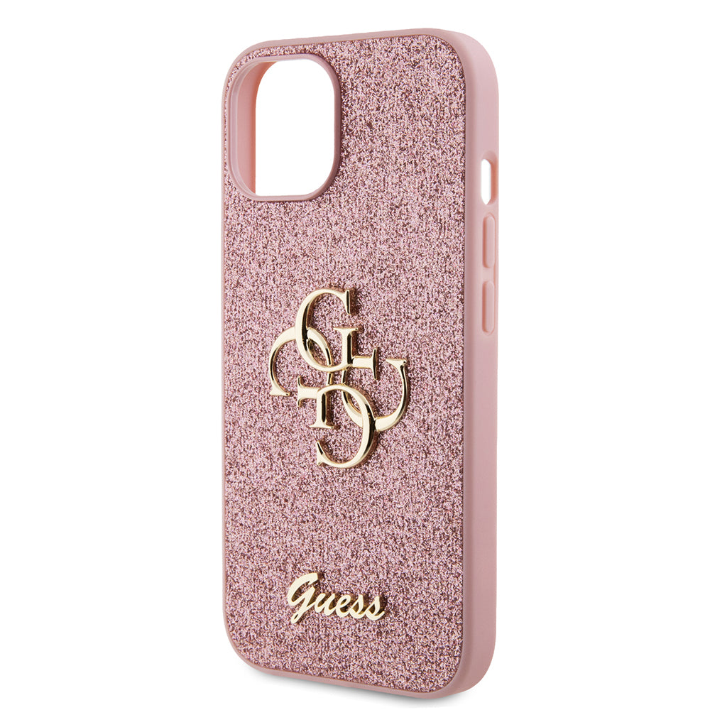 Capa para Apple iPhone 15, Guess, Glitter Big 4G Script, Rosa