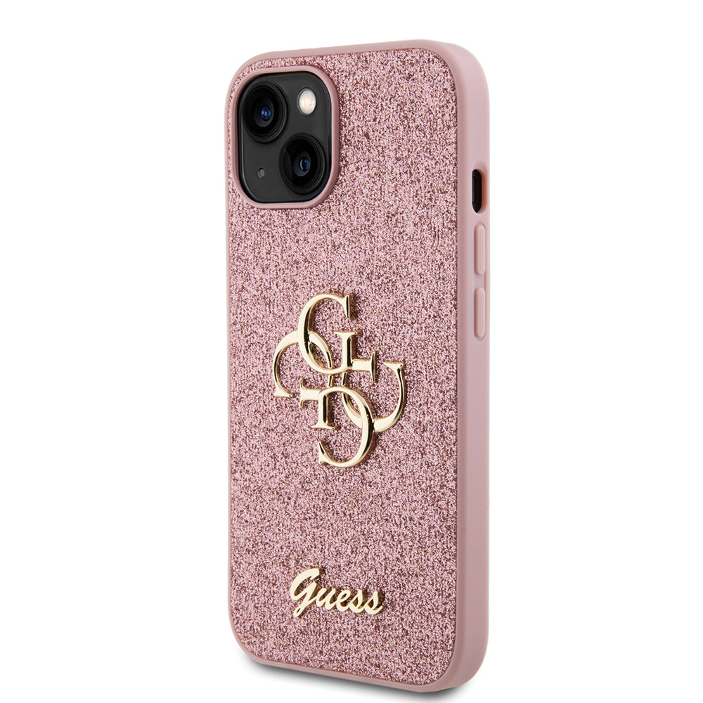 Capa para Apple iPhone 15, Guess, Glitter Big 4G Script, Rosa