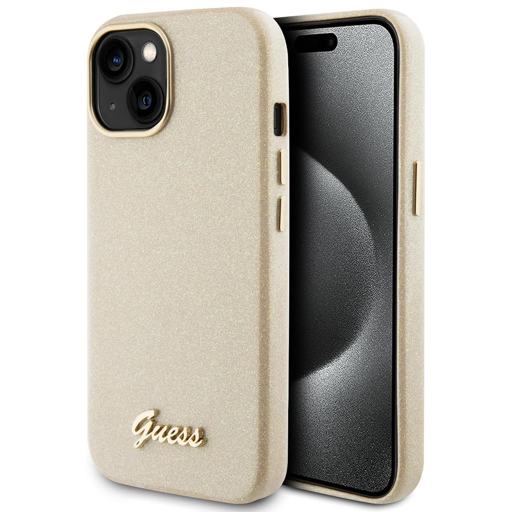 Capa para Apple iPhone 15, Guess, Glitter Glossy Script, Bege