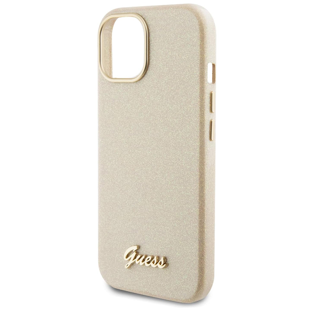 Capa para Apple iPhone 15, Guess, Glitter Glossy Script, Bege