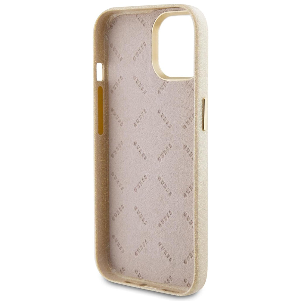 Capa para Apple iPhone 15, Guess, Glitter Glossy Script, Bege