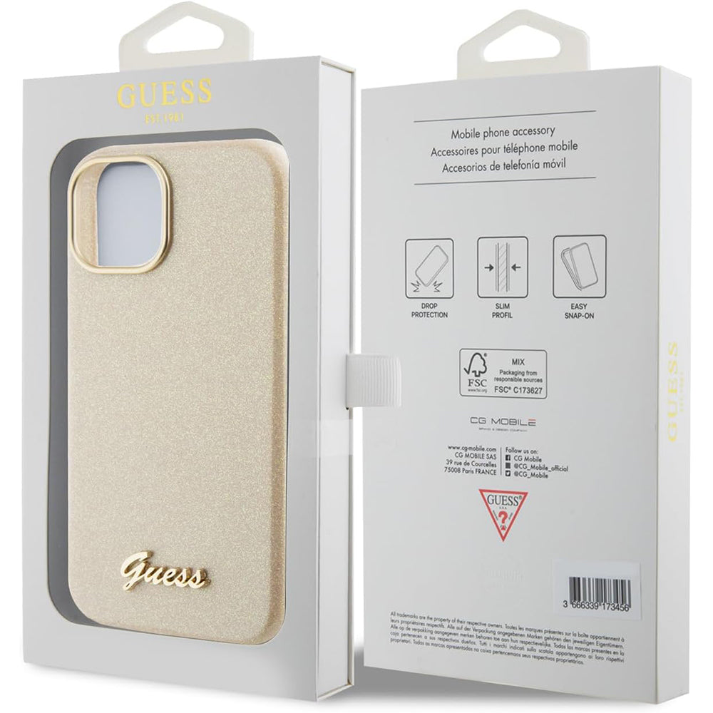 Capa para Apple iPhone 15, Guess, Glitter Glossy Script, Bege