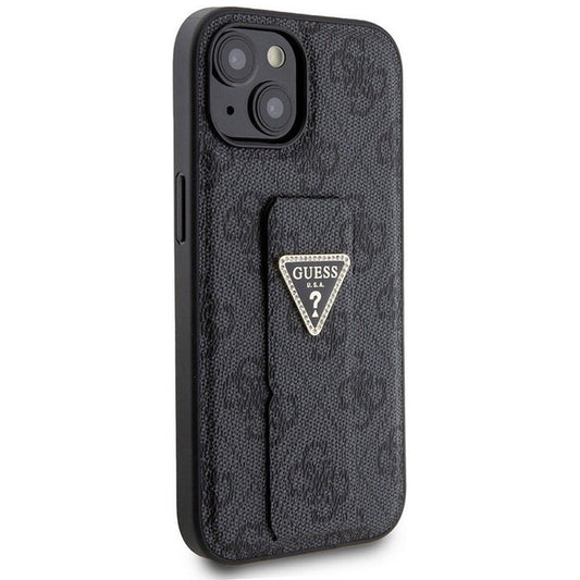 Capa para Apple iPhone 15, Guess, Grip Stand 4G Triangle Strass, Preta
