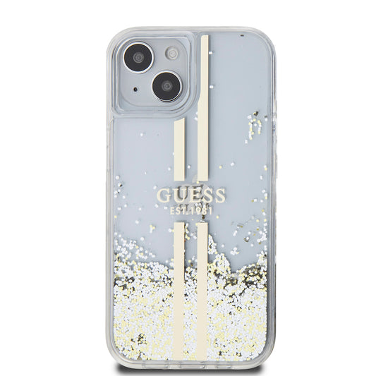 Capa para Apple iPhone 15, Guess, Liquid Glitter Gold Stripes, Transparente