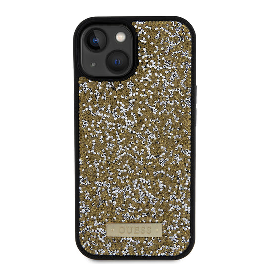 Capa para Apple iPhone 15, Guess, Logotipo de Metal com Strass, Amarela