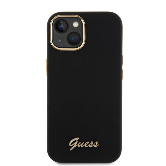 Capa para Apple iPhone 15, Guess, Script Metal Logo & Frame, Preta