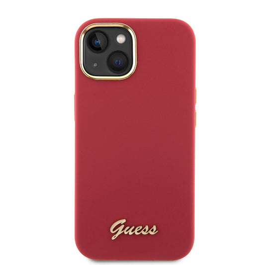 Capa para Apple iPhone 15, Guess, Script Metal Logo & Frame, Rosa