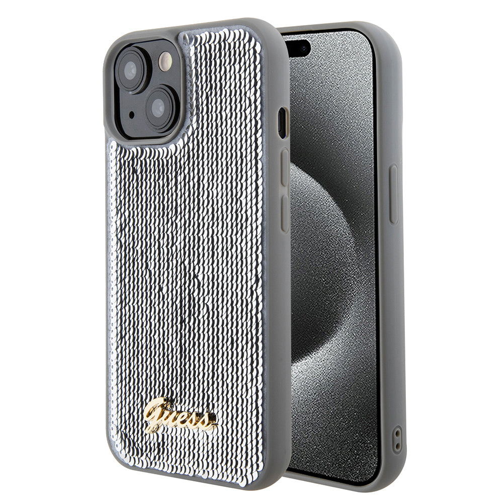 Capa para Apple iPhone 15, Guess, Sequin Script Metal, Prateada