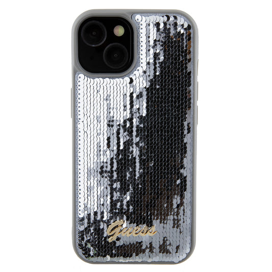 Capa para Apple iPhone 15, Guess, Sequin Script Metal, Prateada