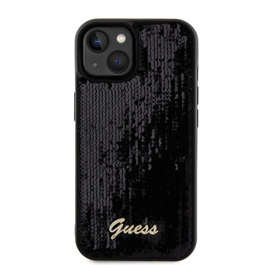 Capa para Apple iPhone 15, Guess, Sequin Script Metal, Preta