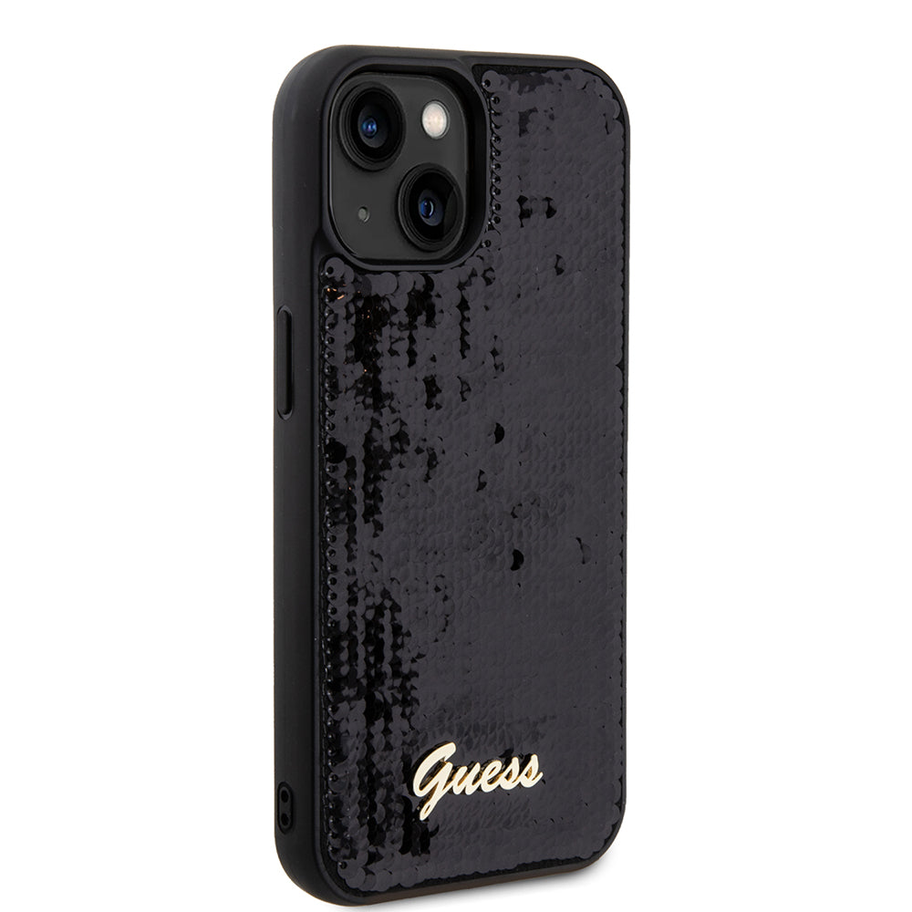 Capa para Apple iPhone 15, Guess, Sequin Script Metal, Preta