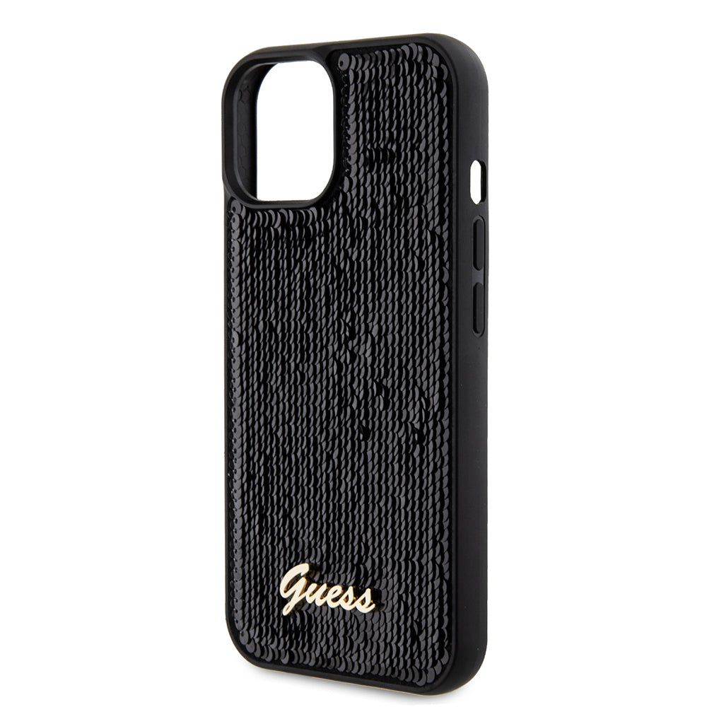 Capa para Apple iPhone 15, Guess, Sequin Script Metal, Preta