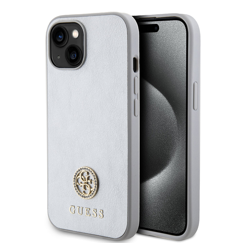 Capa para Apple iPhone 15, Guess, Strass Metal Logo, Prateada