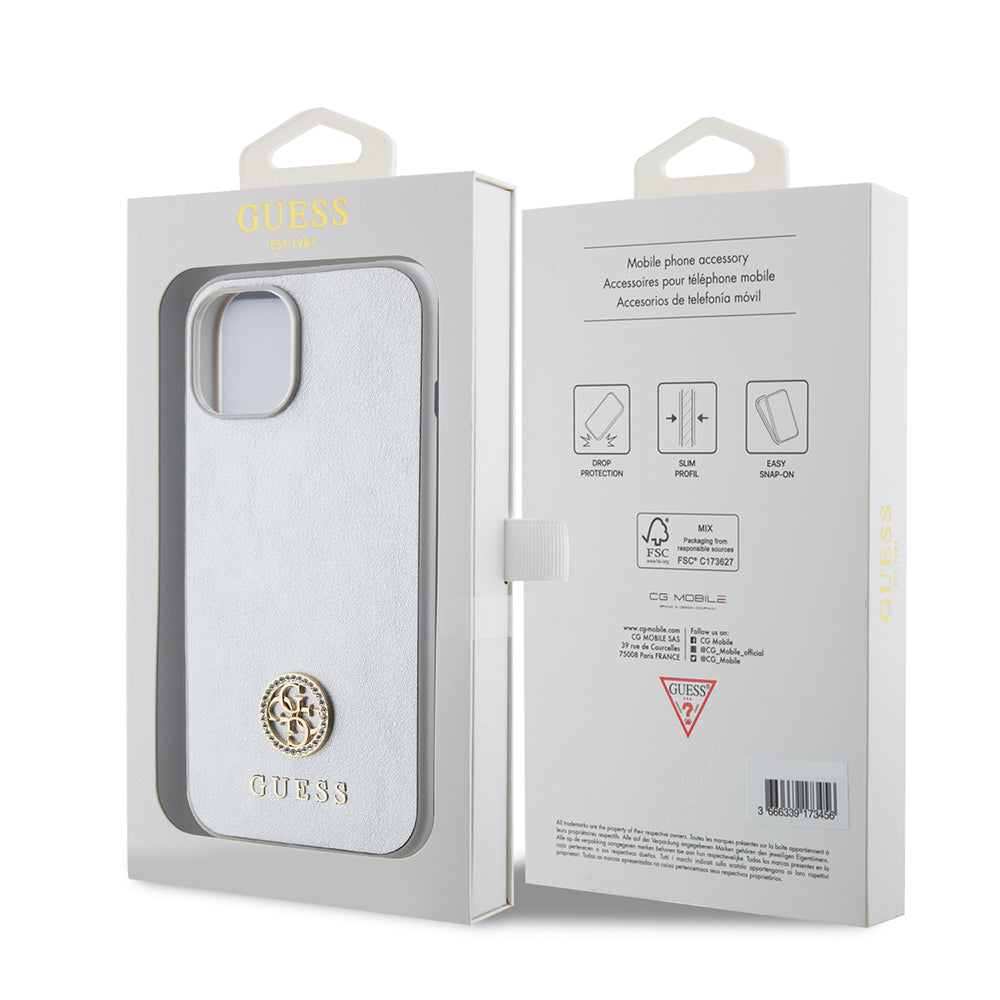 Capa para Apple iPhone 15, Guess, Strass Metal Logo, Prateada