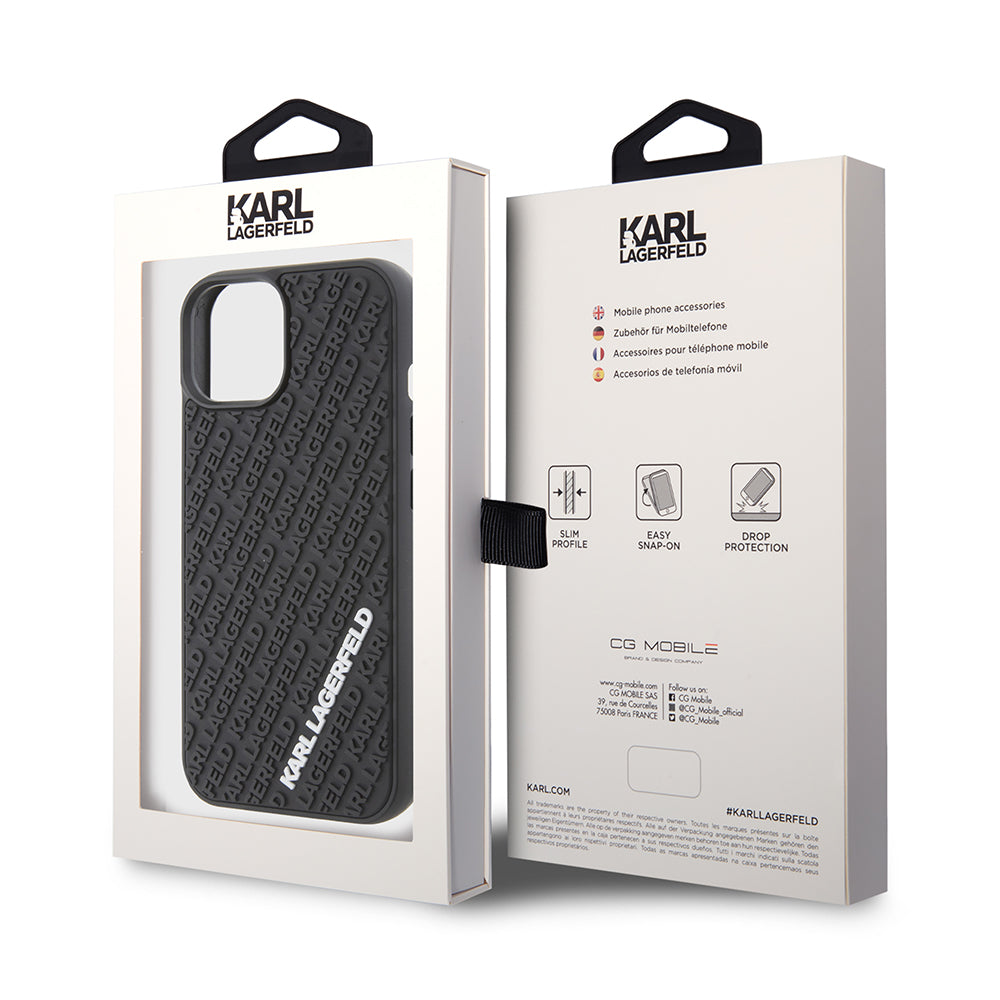 Capa para Apple iPhone 15, Karl Lagerfeld, 3D Rubber Multi Logo, Preta