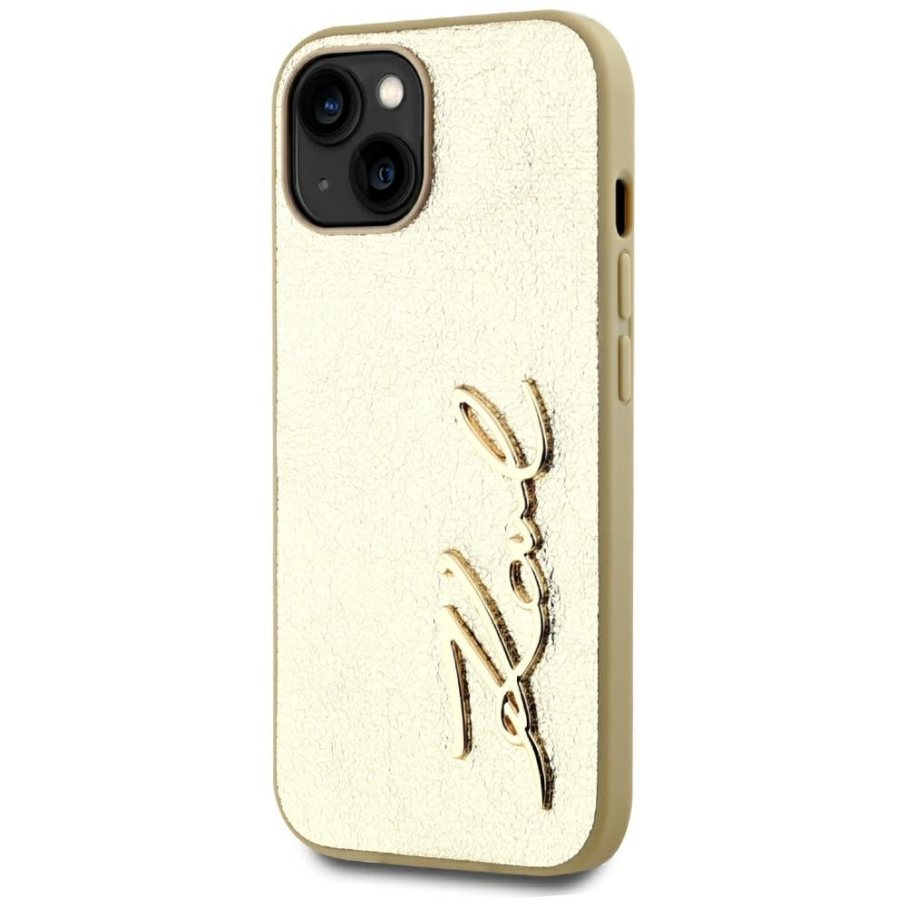 Capa para Apple iPhone 15, Karl Lagerfeld, Metal Signature, Dourada