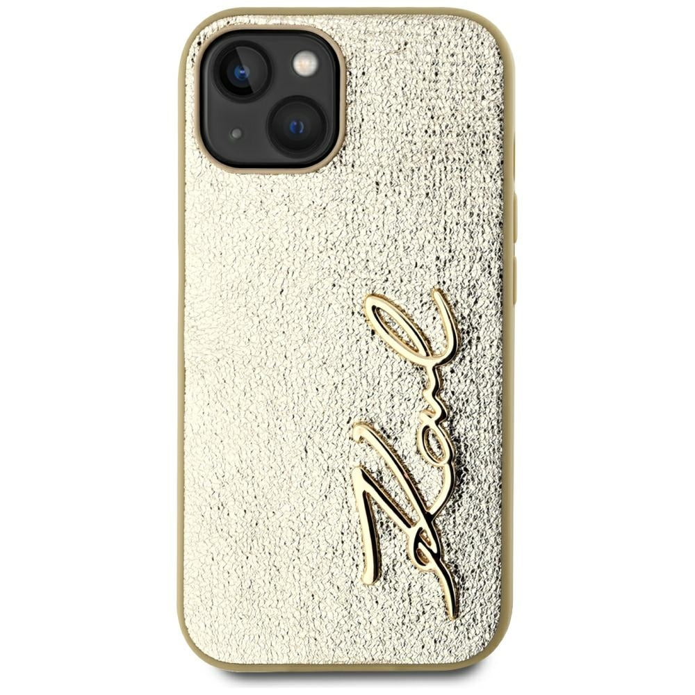 Capa para Apple iPhone 15, Karl Lagerfeld, Metal Signature, Dourada