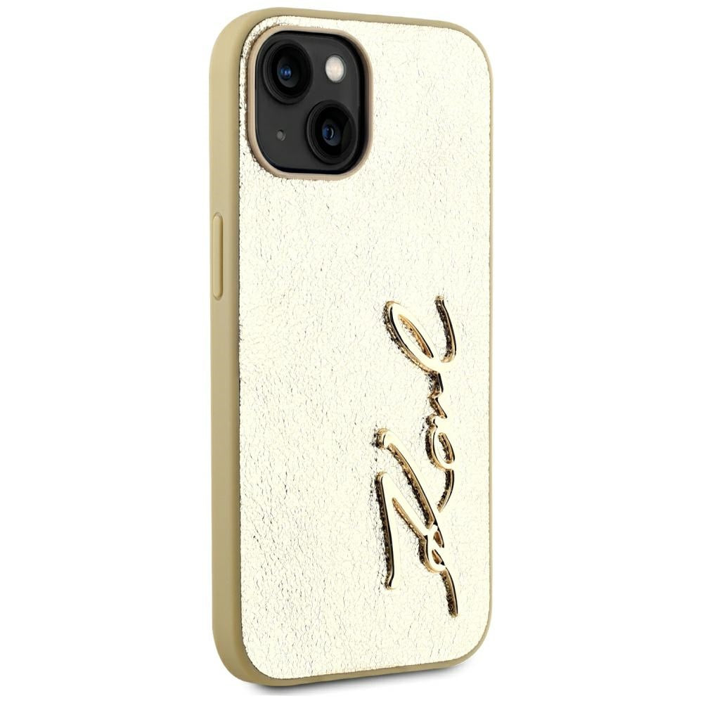 Capa para Apple iPhone 15, Karl Lagerfeld, Metal Signature, Dourada